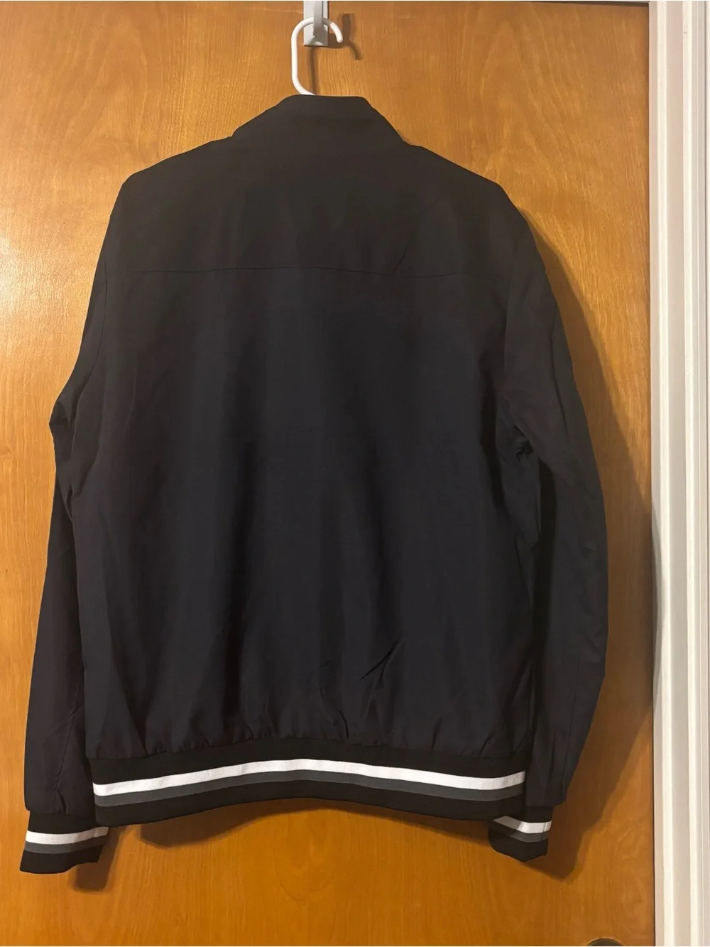 Men's Black Bomber Jacket with Contrast Stripe Trim